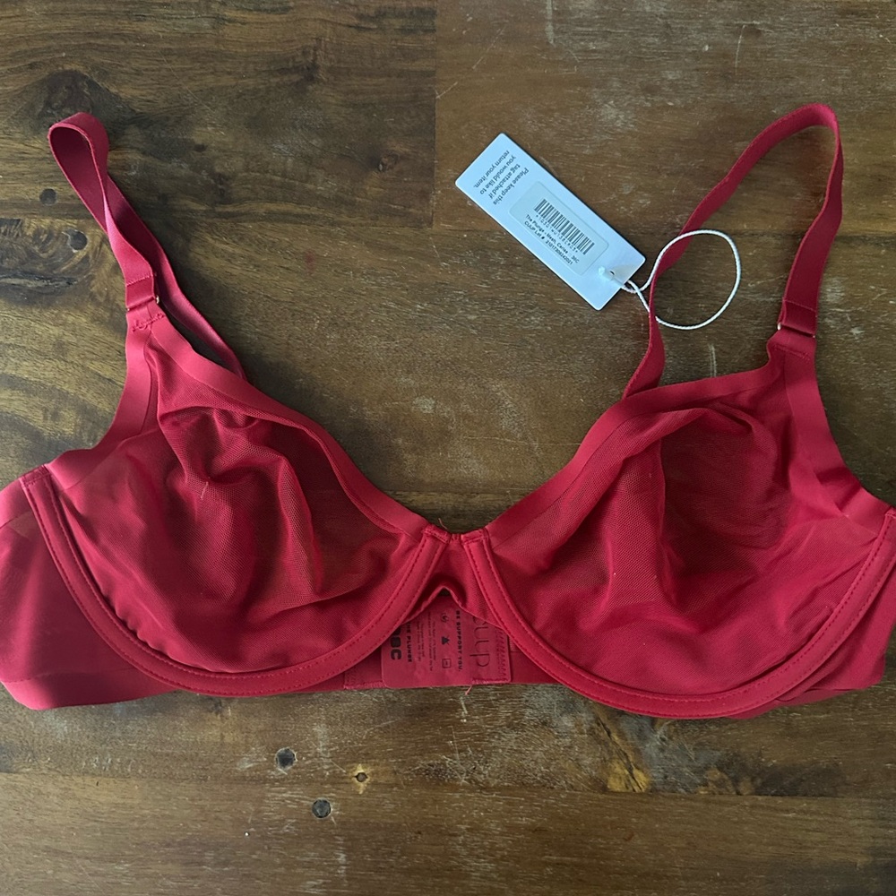 CUUP The Plunge Mesh underwire Red Women's Bra 38C NWT